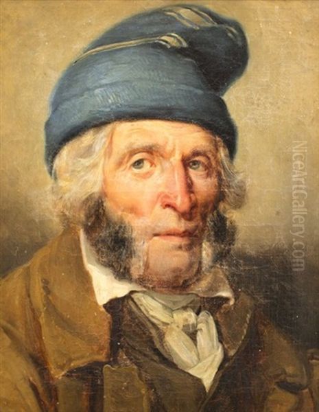 Portrait D'homme Au Bonnet Bleu Oil Painting by Nicolas Toussaint Charlet