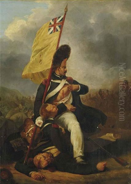 La Prise Du Drapeau A Waterloo Oil Painting by Nicolas Toussaint Charlet