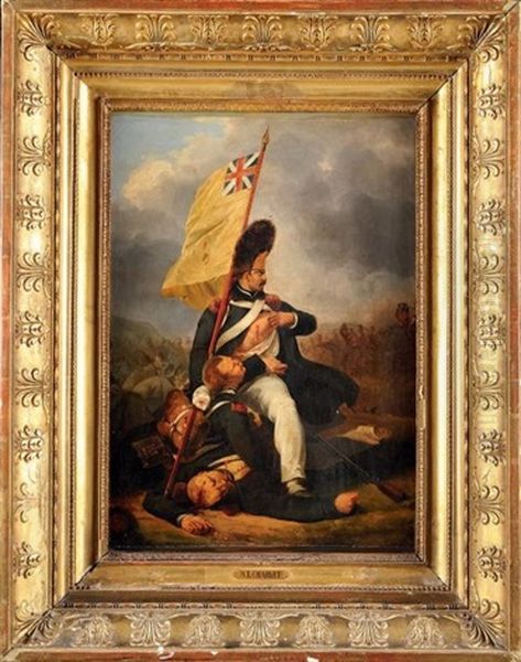 La Prise Du Drapeau A Waterloo Oil Painting by Nicolas Toussaint Charlet