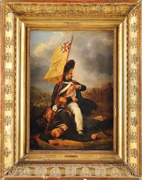 La Prise Du Drapeau A Waterloo Oil Painting by Nicolas Toussaint Charlet