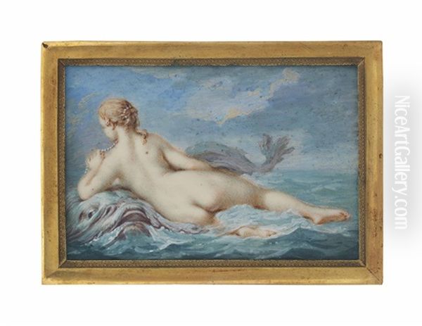 A Nereid Reclining On A Sea Creature, A Dolphin Swimming Alongside Oil Painting by Jacques Charlier