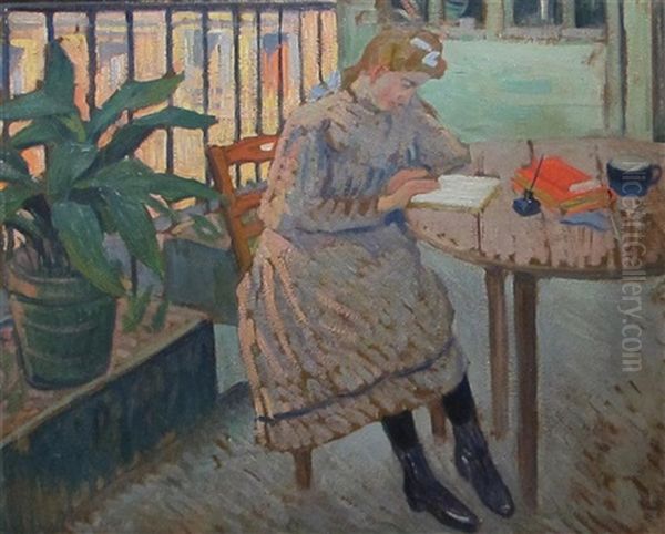 Young Girl Reading Oil Painting by Louis Charlot