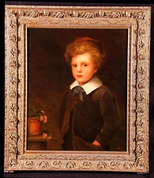 Head And Shoulders Portrait Of A Young Boy, Possibly One Of The Artists Sons Oil Painting by John Charlton