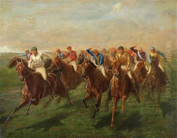 A Close Finish Oil Painting by John Charlton