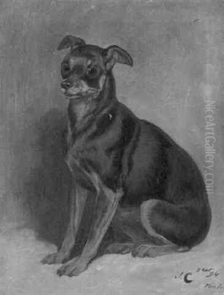 A Seated Dog Oil Painting by John Charlton