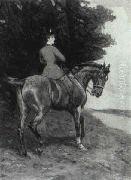 The Artist's Wife On A Roan Horse Oil Painting by John Charlton