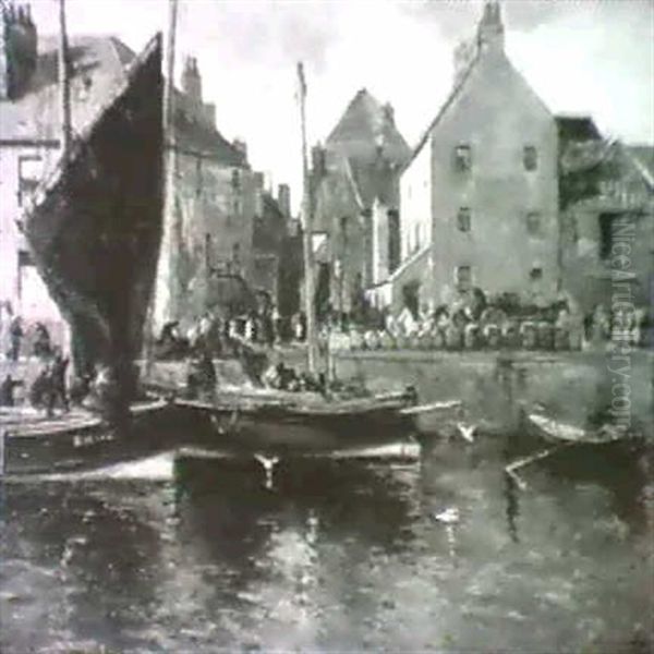 Eyemouth Harbour, Berwickshire Oil Painting by William Henry Charlton