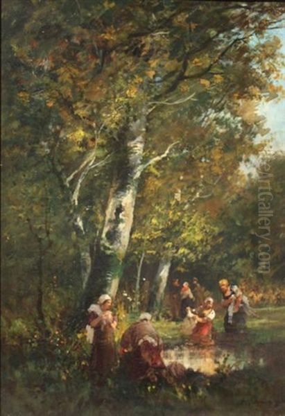 Les Lavandieres Oil Painting by Armand Charnay