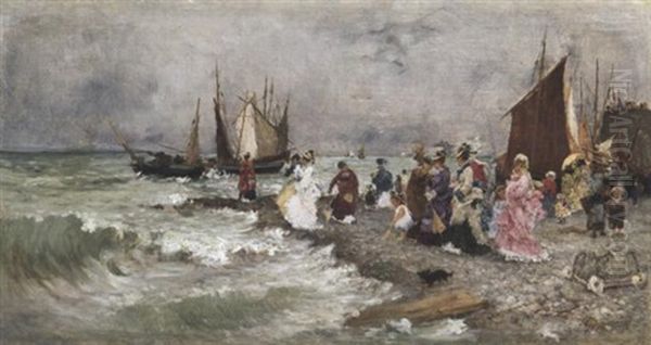 Elegantes Sur La Plage D'yport Oil Painting by Armand Charnay