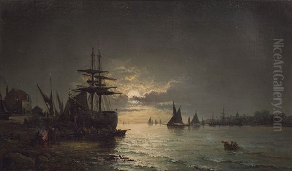 The Arrival Of The Fishermen At Sunset Oil Painting by William Georges Charnley