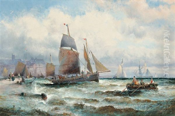 French Fishing Boats Outward Bound Oil Painting by William Georges Charnley