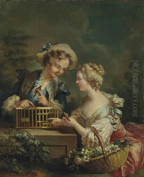 La Cage A Oiseaux Oil Painting by Jean-Baptiste Charpentier the Elder