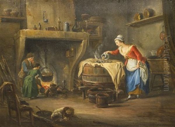 Tending The Fire Oil Painting by Jean-Baptiste Charpentier the Elder