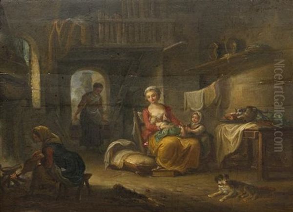 The Occupied Mother Oil Painting by Jean-Baptiste Charpentier the Elder