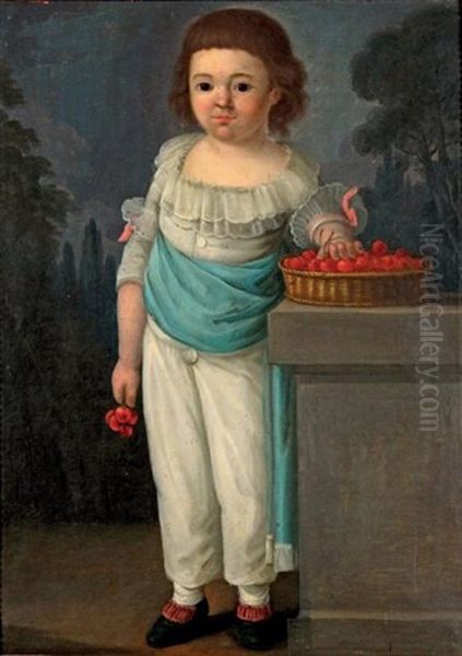 Portrait D'un Jeune Garcon Pres D'un Panier De Cerises Oil Painting by Jean-Baptiste Charpentier the Elder