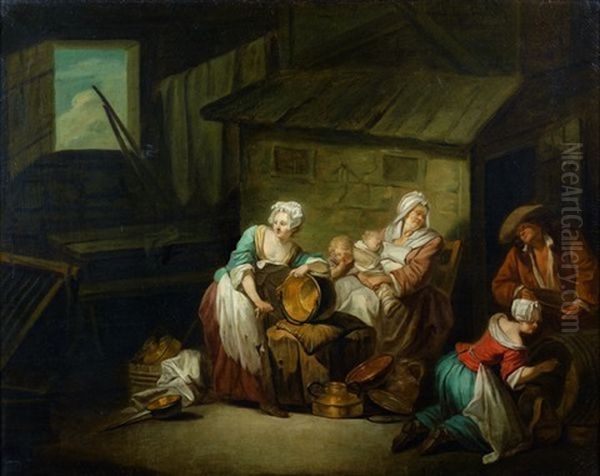 Famille Dans Un Interieur Paysan Oil Painting by Jean-Baptiste Charpentier the Elder