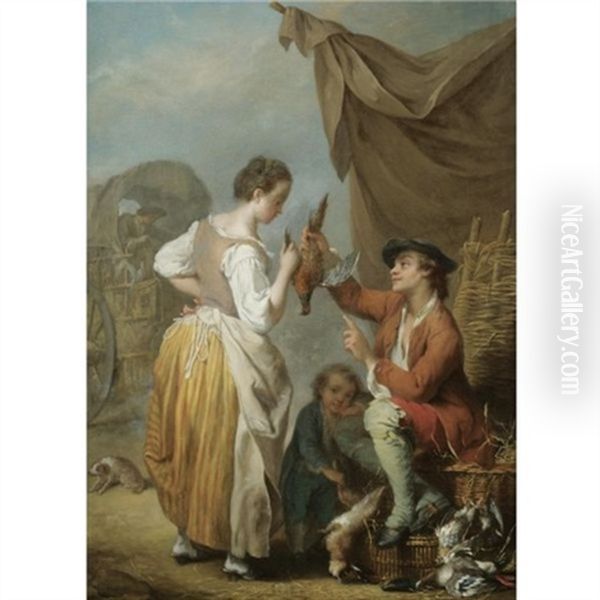 A Woman And A Man Bargaining Over A Pheasant Oil Painting by Jean-Baptiste Charpentier the Elder