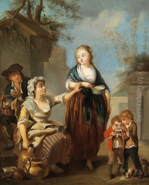 Eine Strasenszene Oil Painting by Jean-Baptiste Charpentier the Elder