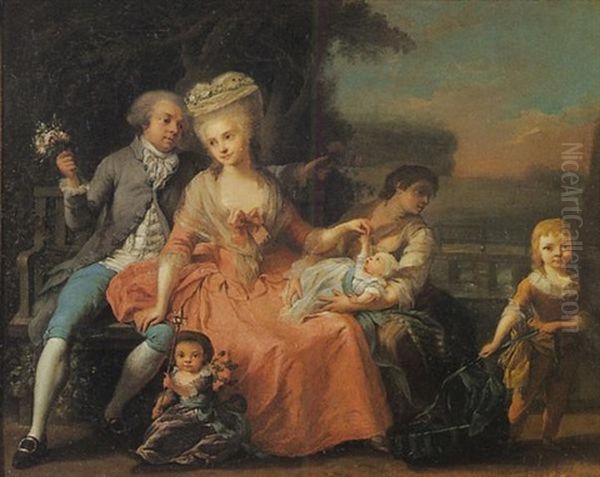 Portrait D'un Couple Et De Ses Enfants Oil Painting by Jean-Baptiste Charpentier the Elder