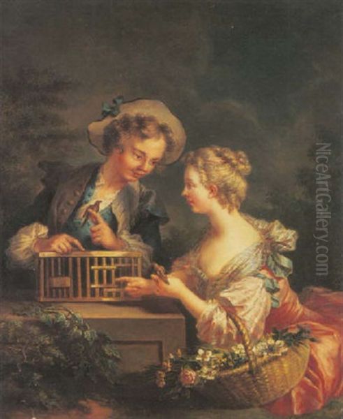 Les Enfants A La Cage Oil Painting by Jean-Baptiste Charpentier the Elder