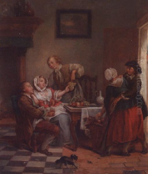 An Interior With Figures Drinking And Eating Fruit Oil Painting by Jean-Baptiste Charpentier the Elder