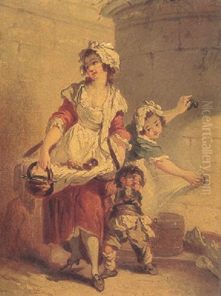 Peasants By A Fountain Oil Painting by Jean-Baptiste Charpentier the Elder