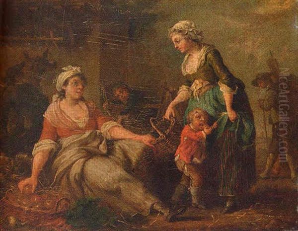 A Woman Selling Apples On The Street Oil Painting by Jean-Baptiste Charpentier the Elder