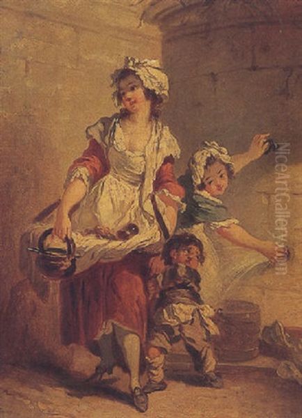 Peasants By A Fountain Oil Painting by Jean-Baptiste Charpentier the Elder