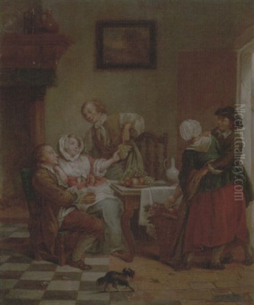 An Interior With Figures Drinking And Eating Fruit Oil Painting by Jean-Baptiste Charpentier the Elder