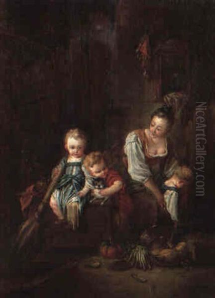 Kitchen Interior With A Mother Reprimanding Her Children by Jean-Baptiste Charpentier the Elder