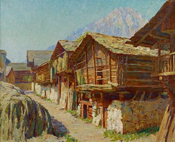 Village En Valais Oil Painting by Albert Charpentier