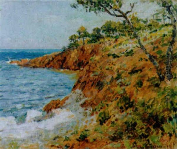 Felsige Meereskuste Mit Brandung Bei Estoril Oil Painting by Albert Charpentier