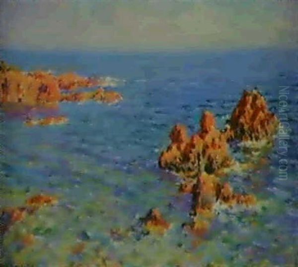 Rochers En Mer Au Large Des Cotes De Bretagne, 1900 Oil Painting by Albert Charpentier