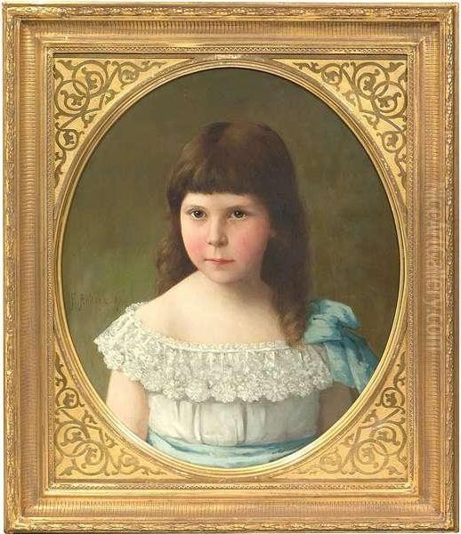 Portrait Of A Girl Wearing A Blue Gown Oil Painting by Ernst Anders