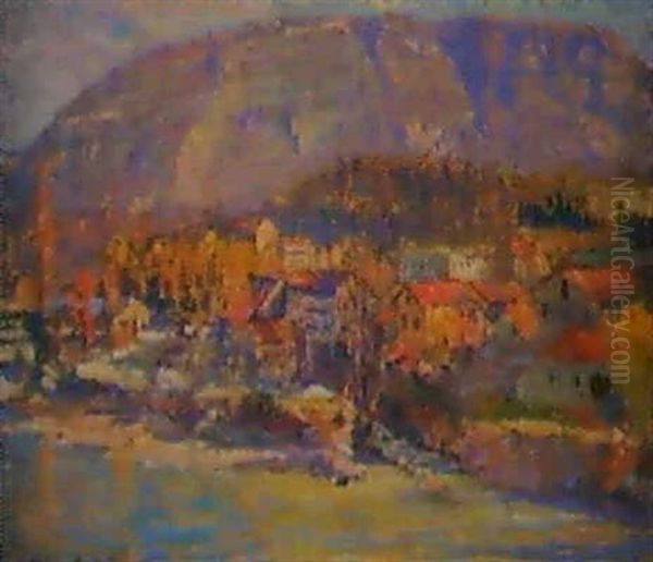 Vue D'un Vilalge Au Pied Du Saleve. 1905 Oil Painting by Albert Charpentier