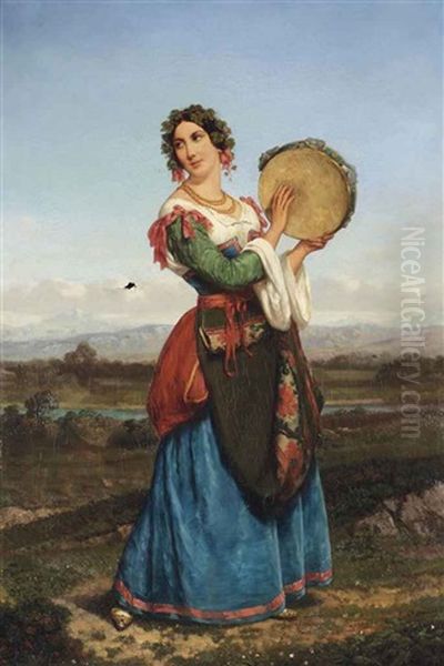 The Tambourine Player Oil Painting by Auguste Charpentier