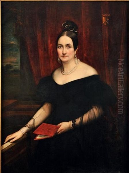 Portrait De Jeune Femme De La Famille Surcouf, En Robe De Bal Noire Pres D'un Piano Forte Oil Painting by Auguste Charpentier