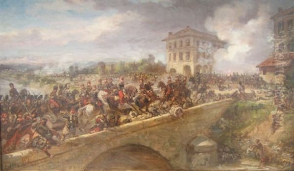 Le Passage Du Ponte Nuovo A La Bataille De Magenta Oil Painting by Eugene Louis Charpentier