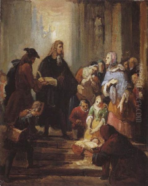 D'alembert Enfant Trouve Devant Le Portail De L'eglise Saint-jean Le Rond A Paris Oil Painting by Eugene Louis Charpentier