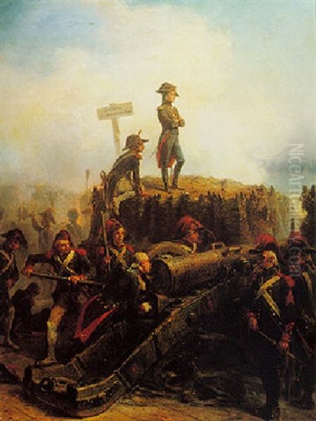 Batterie Des Hommes Sans Peur - A Scene From The Napoleonic Wars Oil Painting by Eugene Louis Charpentier