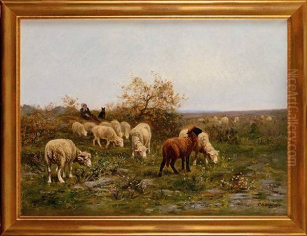 Troupeau A Barbizon Oil Painting by Albert Charpin