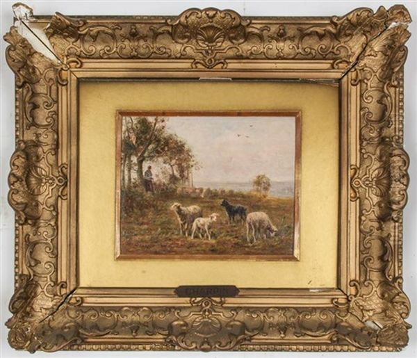 Shepherdess With Flock Oil Painting by Albert Charpin