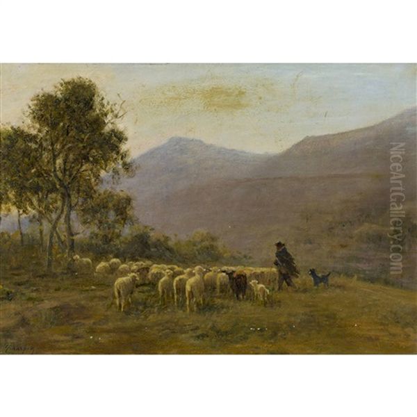 Bergere Et Ses Moutons Oil Painting by Albert Charpin