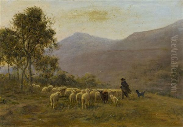 Bergere Et Ses Moutons Oil Painting by Albert Charpin