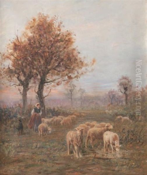 Bergere Et Mouton Oil Painting by Albert Charpin