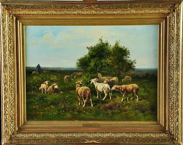 Berger Et Troupeau De Moutons Oil Painting by Albert Charpin