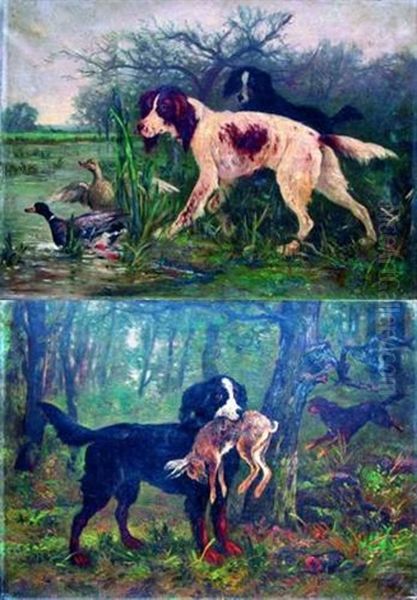 Scenes De Chasse (2 Works) Oil Painting by Albert Charpin