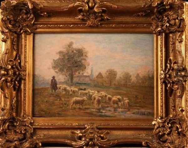 Berger Et Ses Moutons Oil Painting by Albert Charpin