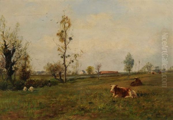 Landschaft Mit Weidenden Kuhen Oil Painting by Albert Charpin