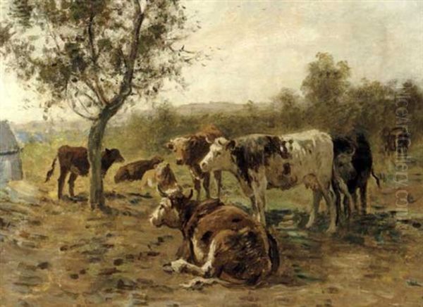 Vaches Au Pre Oil Painting by Albert Charpin